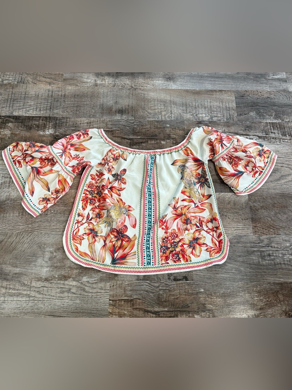 Jealous Tomato Floral Ruffle Bell Sleeve Cropped Blouse Women’s M